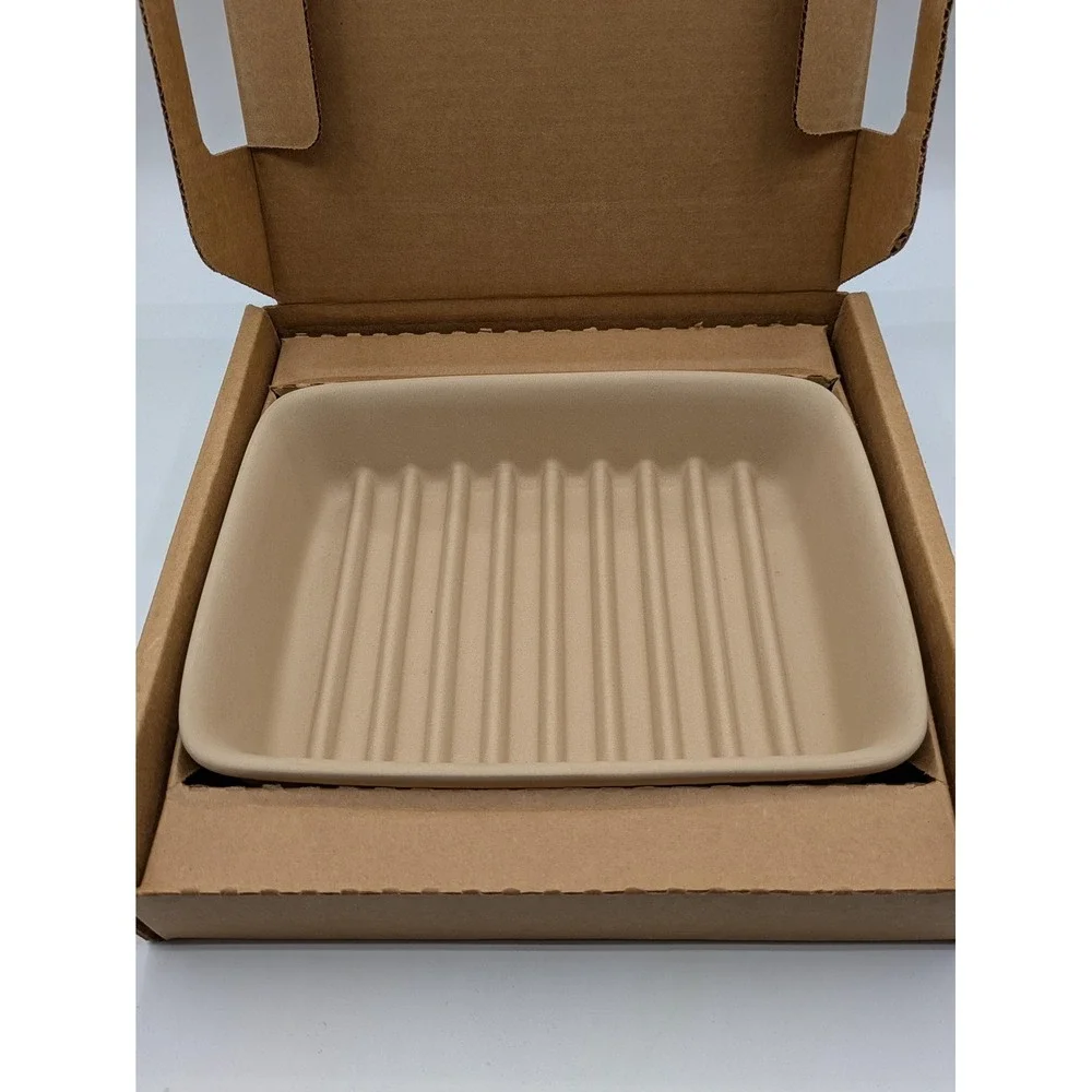 Pampered Chef Small Ridged Baker 1342 9x6.75 Stoneware Baking Dish Beige USA